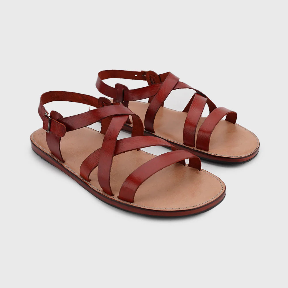 Leaury™ Full Grain Leather Cross-Strap Sandals