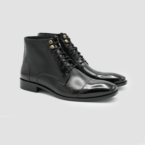 Leaury™ Black Calf Leather Formal Lace-Up Boots