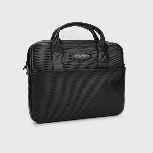 Leaury™ Black Pin-Dotted Cowhide Leather Briefcase