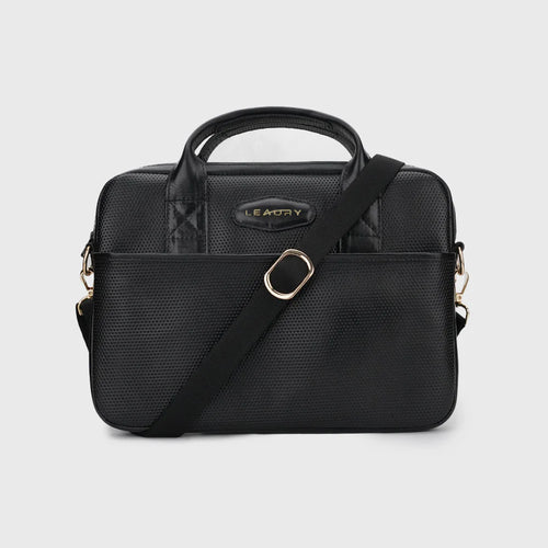 Leaury™ Black Pin-Dotted Cowhide Leather Briefcase