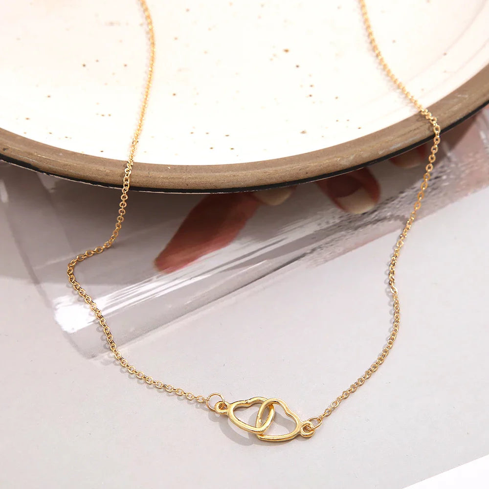 Double Heart Clavicle Necklace