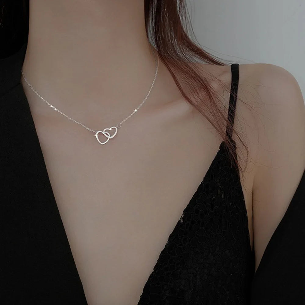 Double Heart Clavicle Necklace