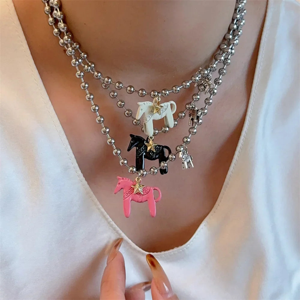 Horse Pendant Bead Necklace