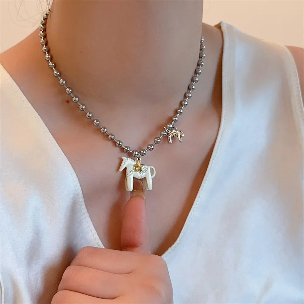 Horse Pendant Bead Necklace