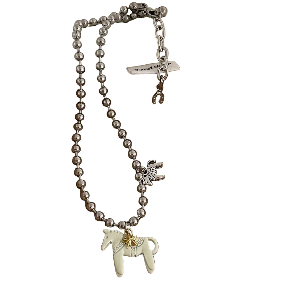 Horse Pendant Bead Necklace