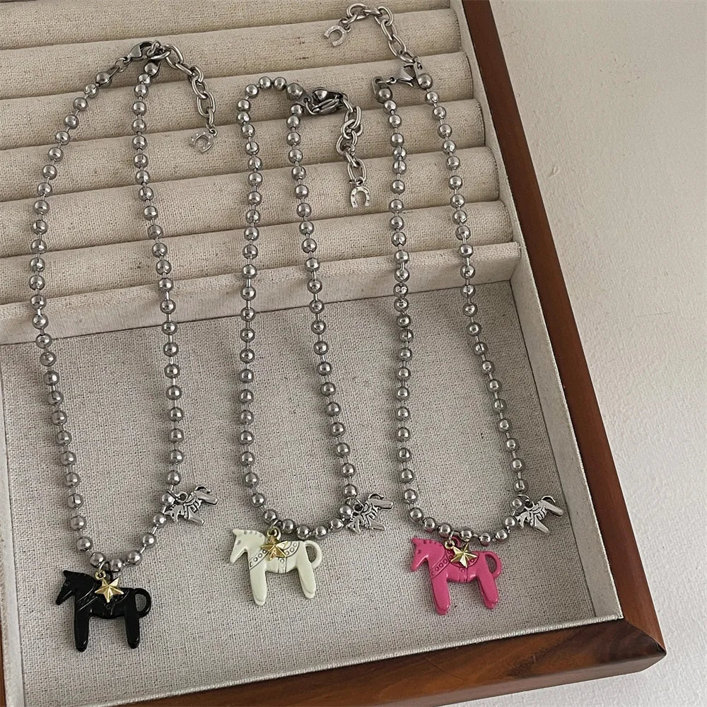 Horse Pendant Bead Necklace